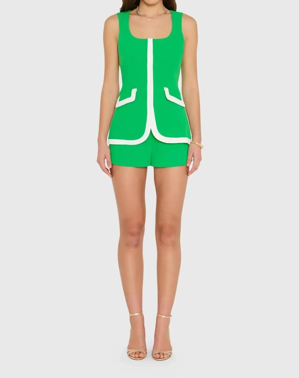 NEW AMANDA UPRICHARD morgan romper in grass/ivory